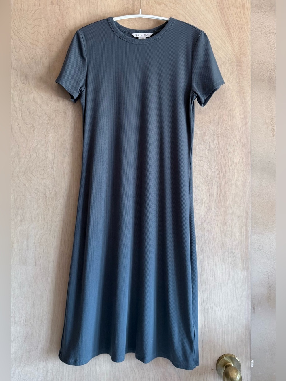 Athleta Signature Rib Tee Dress Gray Green Mini Short Sleeve Women’s Sm